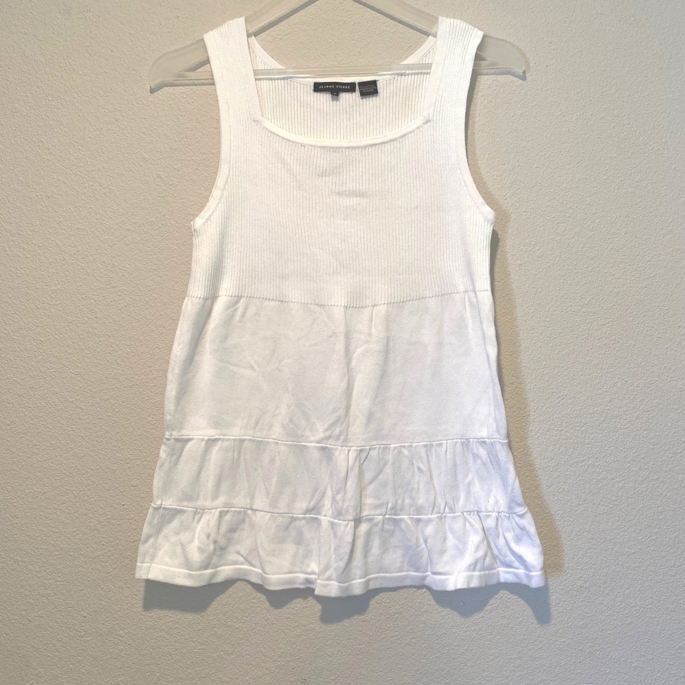 White Y2K Babydoll Ruffle Tank Top by Jean Pierre - Size Small